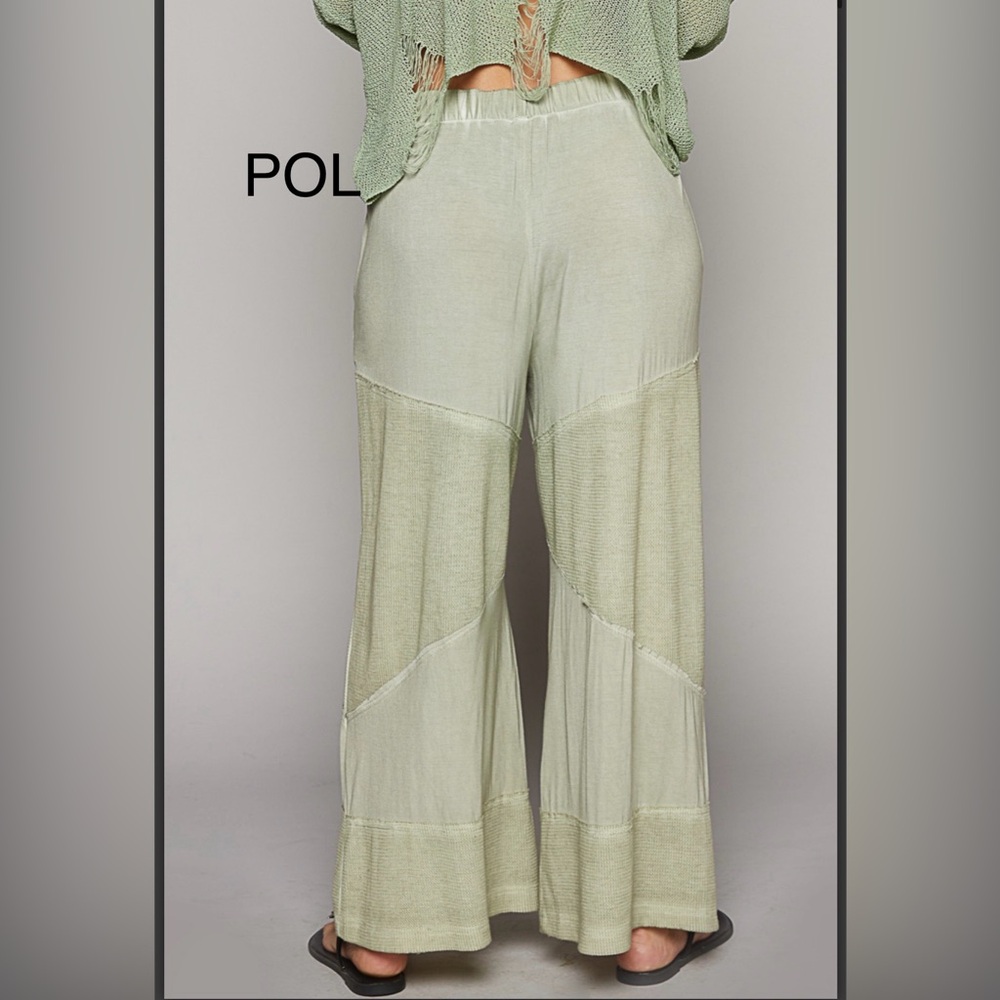 BP207-1💚POL perfection in celery green  Wide-Leg Pants w/ribbed inset+ wide legs